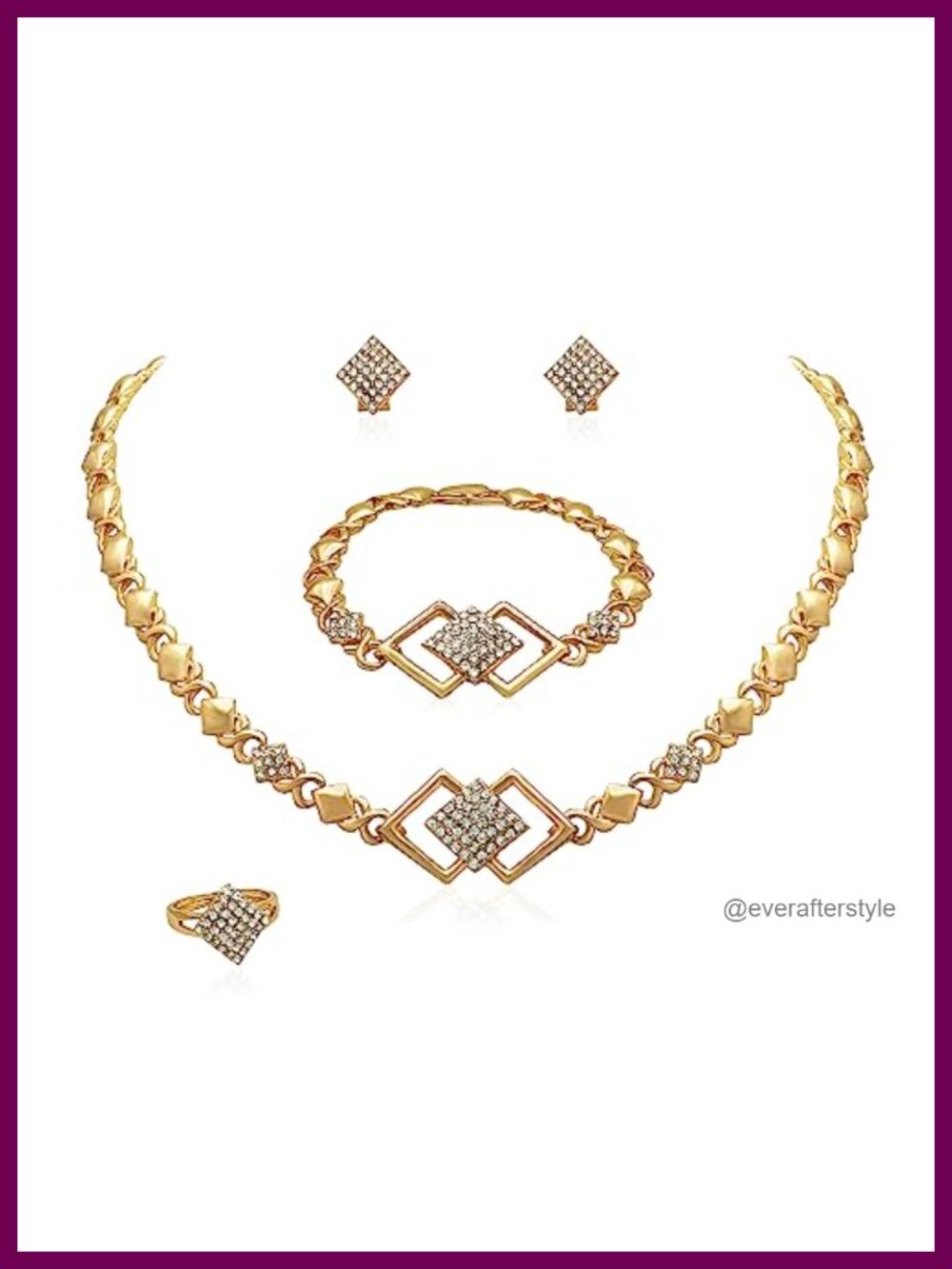 18K Gold Plated Jewelry Set Necklace Bracelet Earrings Ring Adjustable